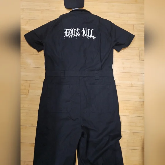 Rare Dolls Kill Logo Crew Merch Unisex Black White Jumpsuit Boiler Suit & Hat S - Picture 8 of 9